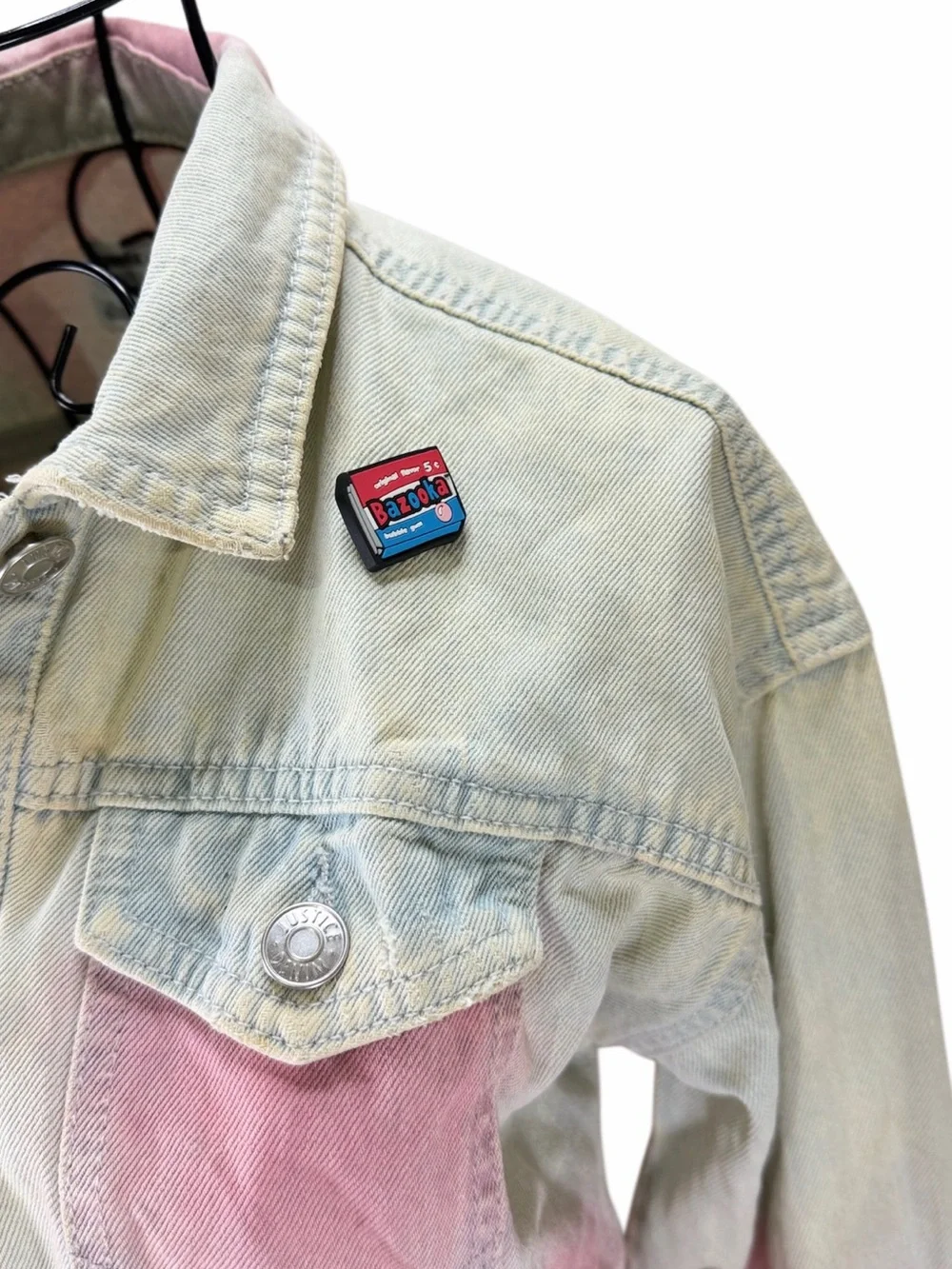 Justice White Denim Jacket with Bazooka Ring Pop Label